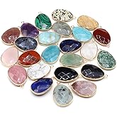 LHJ 5 Pcs Natural Stone Pendants Faceted Irregular Shape Healing Crystal Agate Stone Accessories for Jewelry Necklace Making Gift