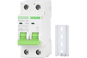 12V-110V DC Miniature Circuit Breaker, 60 Amp 2 Pole Battery Breaker Protector for Solar PV System and RV, Thermal Magnetic Trip, DIN Rail Mount, Chtaixi DC Disconnect Switch B60