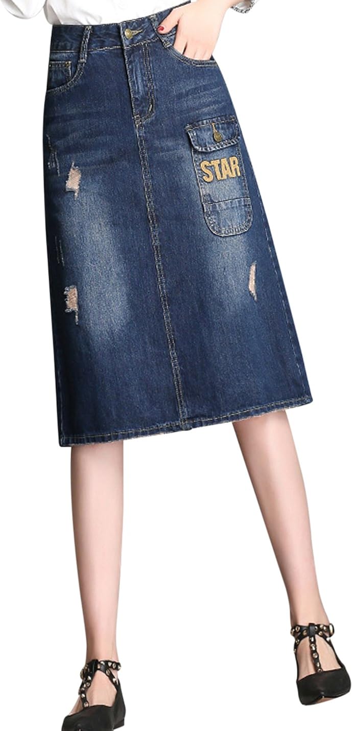 knee length a line denim skirt