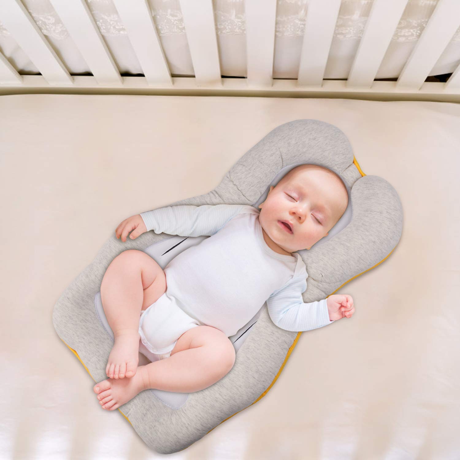 Portable Newborn Baby Head Support, Baby Bed Mattress, Infant Sleep Positioner, Untra Soft and Breathable Baby Bed Pillow for Newborn Baby and Infant, Infant Co Sleeper (Beige): Baby