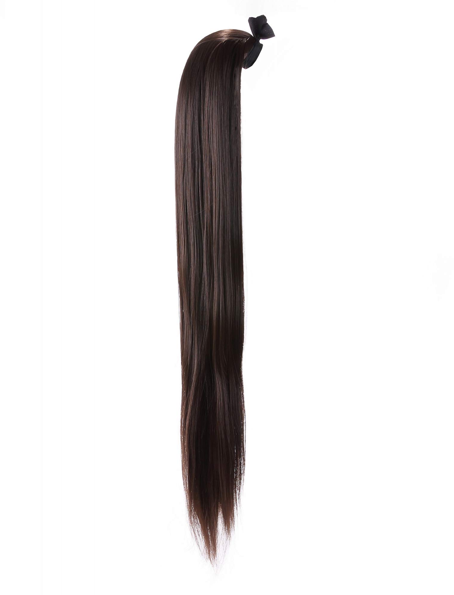 Prettyland static-free 24'' long clip-in straight extension hair-piece ponytail pigtail Black-brown 04