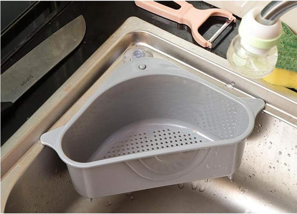 Sink Basket, Triangle Storage Holder Multifunctional Drain Shelf Sucker Sink Storage Rack Drain Rack Organizer Hanging Shelf for Kitchen Bathroom (Grey 2PCs)