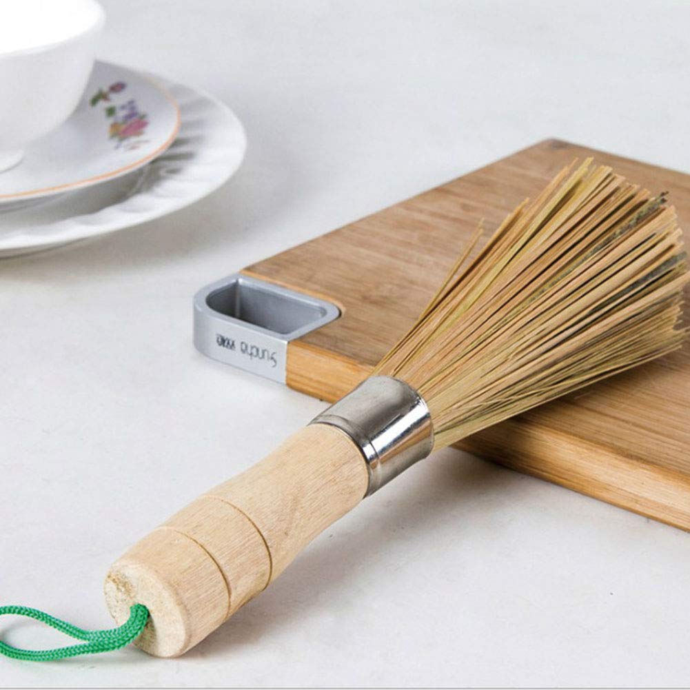 Zonfer Bamboo Pot Scraper Scrubber Cuisine Brosse Wok avec poignée en