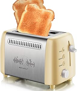 2 Slice Toaster with Reheat Defrost Cancel Function, Wide Slot 6 Toasting Settings with Anti-dust Cover for Bread Waffles