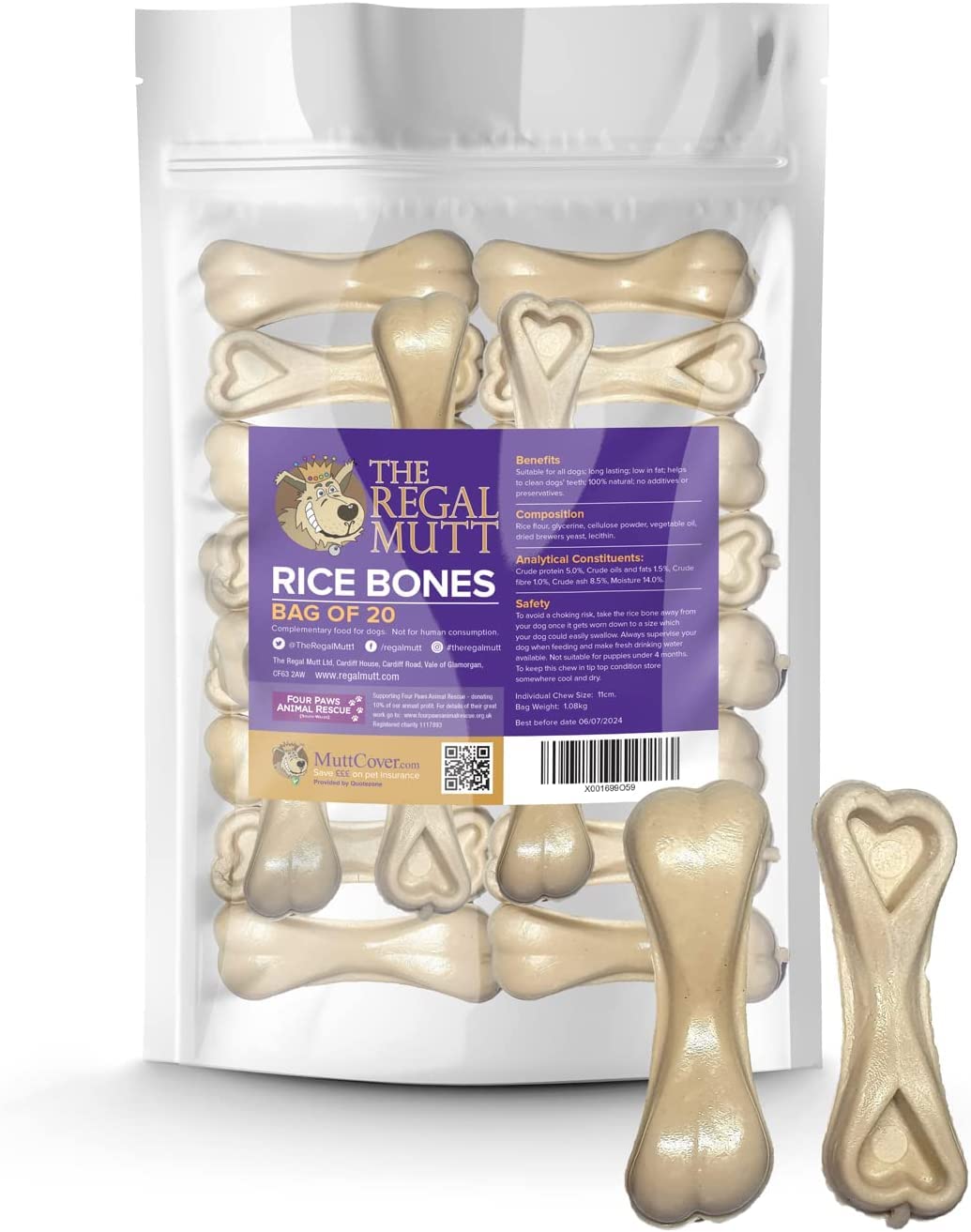 The Regal Mutt - Rice Bones for Dogs - Bag of 20 — image 1