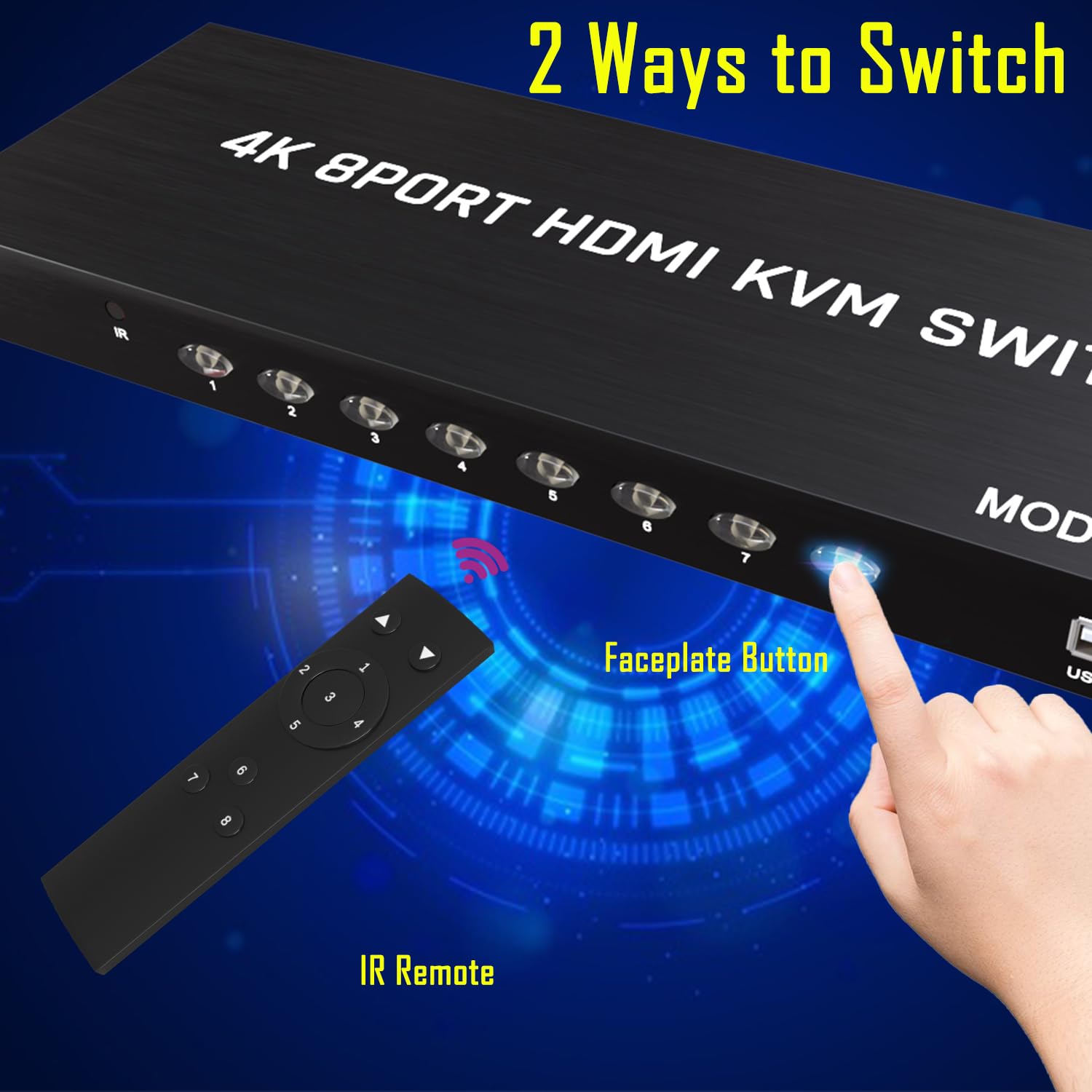 KVM Switch HDMI 8 Port - HDMI Switch with Remote- USB Switch Selector for 8 Computers Share Keyboard Mouse Printer,Flash Drive,HD Monitor, Support 4K@60Hz, 8 KVM Cables 1 Remote Included