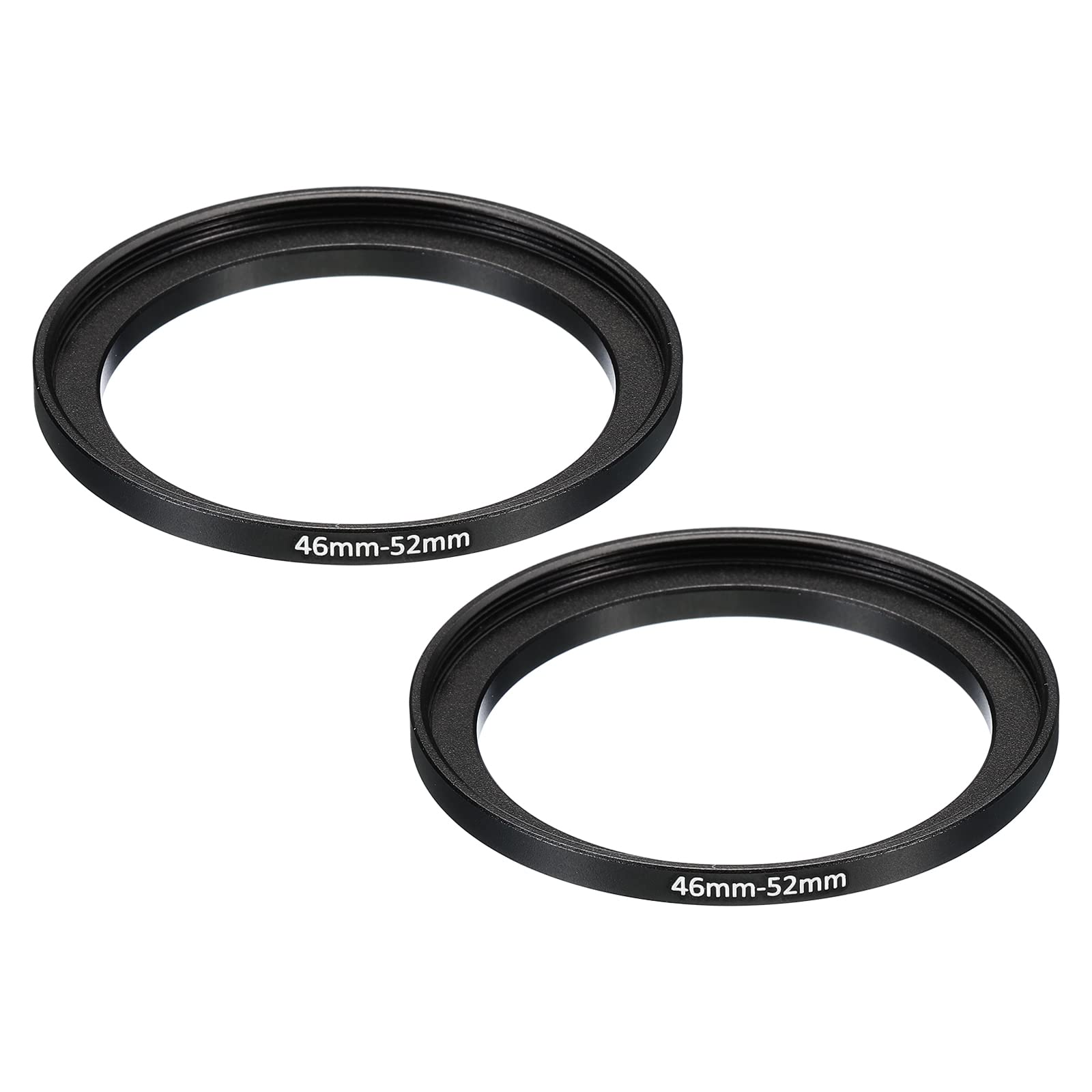PATIKIL 46mm-52mm Metal Step Up Ring, 2 Pack Camera Lens Filter Adapter Ring Aluminum Filter Adapter Ring for Camera Lenses Hood, Black