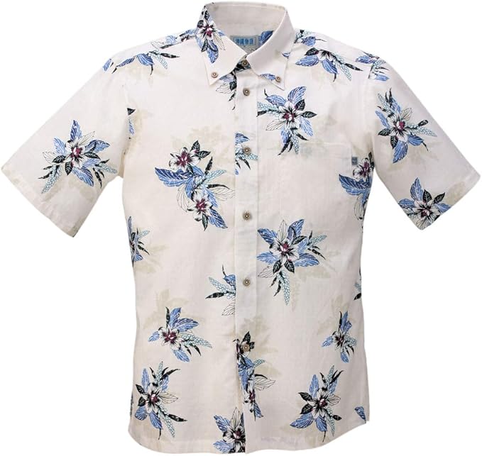 Amazon 沖縄物語 かりゆしウェア 沖縄アロハシャツ メンズ 月桃リーフ柄 ボタンダウン シャツ 通販