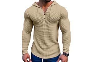 YSERB Waffle Hoodie Men Long Sleeve Polo Hoodies Texture Knit Hooded Sweatshirt Gym Muscle Fit T Shirts Workout Pullover Tops