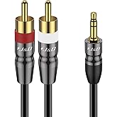 J&D 3.5 mm to Dual RCA Male Stereo Audio Cable, Heavy Duty RCA Cable Gold Plated Copper Shell 3.5mm Male to 2 RCA Male Cable 