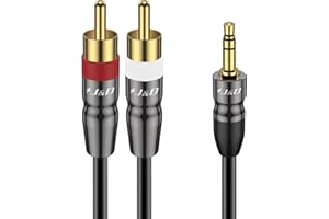 J&D 3.5 mm to Dual RCA Male Stereo Audio Cable, Heavy Duty RCA Cable Gold Plated Copper Shell 3.5mm Male to 2 RCA Male Cable 