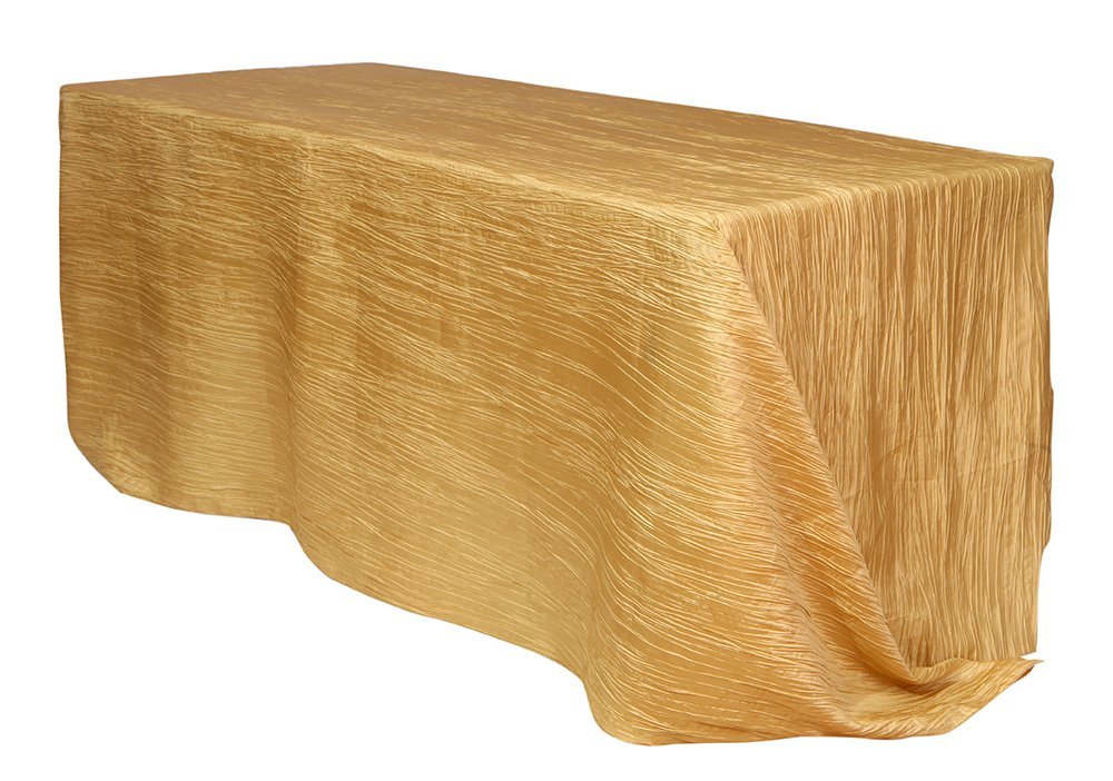 Photo 1 of YOUR CHAIR COVERS - 90 x 156 inch Rectangular Crinkle Taffeta Tablecloth - Gold, Rectangle Table Linens for 8 ft Rectangular Tables, Wedding Crushed Table Cloth
