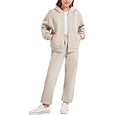 Flygo Girls Boys Fleece Sweatsuit 2 Piece Jogger Sets Zip Up Hooded Sweatshirts and Sweatpants with Pockets