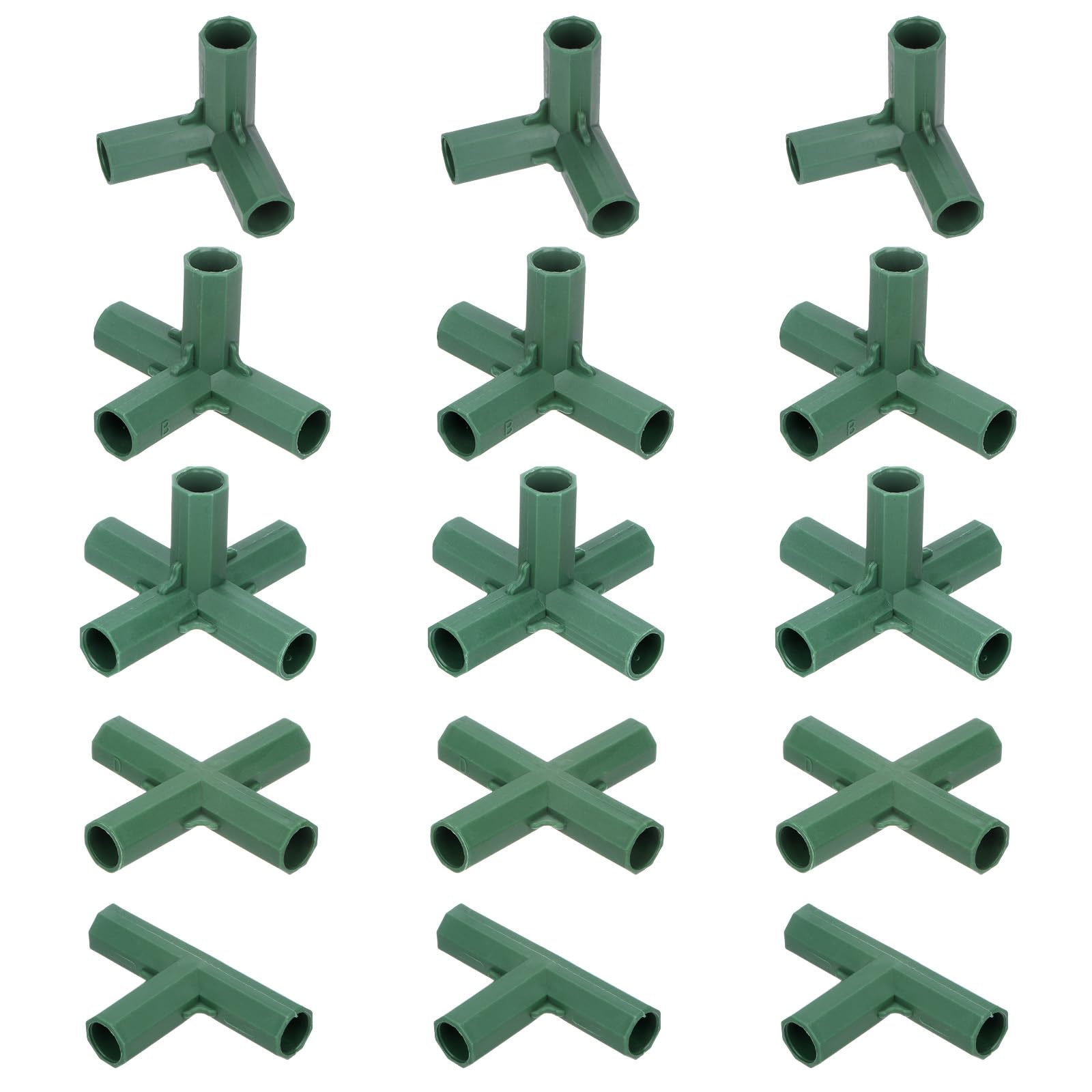 M METERXITY 15 Pcs 16mm Greenhouse Frame Building Connectors, 5 Types Pipe Fitting for Grape Trellis/Sunscreen Shed/Gardening Plant Stakes, Greenhouse Accessories [Green]