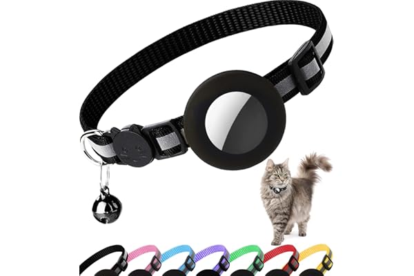 Dgerp Airtag Cat Collar Breakaway, Cat Collar with Air Tag Holder(Black) | Safety Breakaway Buckle, Reflective Strip, Lightwe