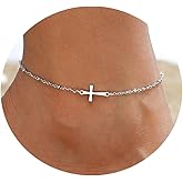 NONAMOIS Ankle Bracelets for Women Dainty 18K Gold Plated Anklet Waterproof Round Beaded Paperclip Herringbone Pearl Chain Anklets Waterproof Beach Foot Jewelry