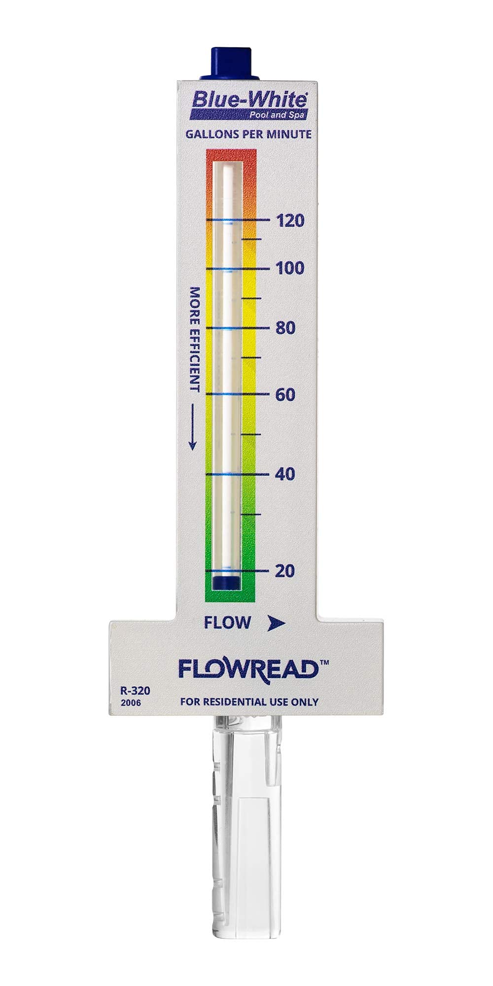 Photo 1 of Blue-White FLOWREAD® R-320, 20-120 GPM, Acrylic Flow Meter for 2" ID Pipe, accurate flow rate measurement for residential swimming pools