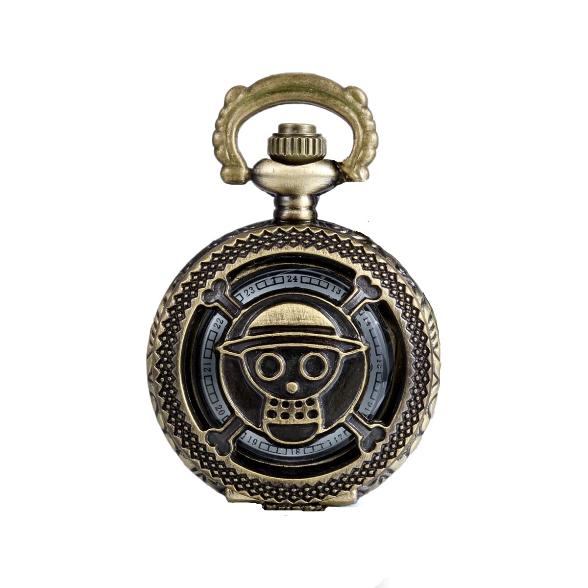 JewelryWe Steampunk Bronze Pocket Watch Pendant Vintage Skull on Lid 30" Chain Long Sweater Necklace Bag