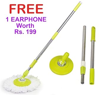 Veenoshka Mop Rod Stick Stainless Steel with Plate and Microfiber Mop Stick & 1 Mop Head Mop 360