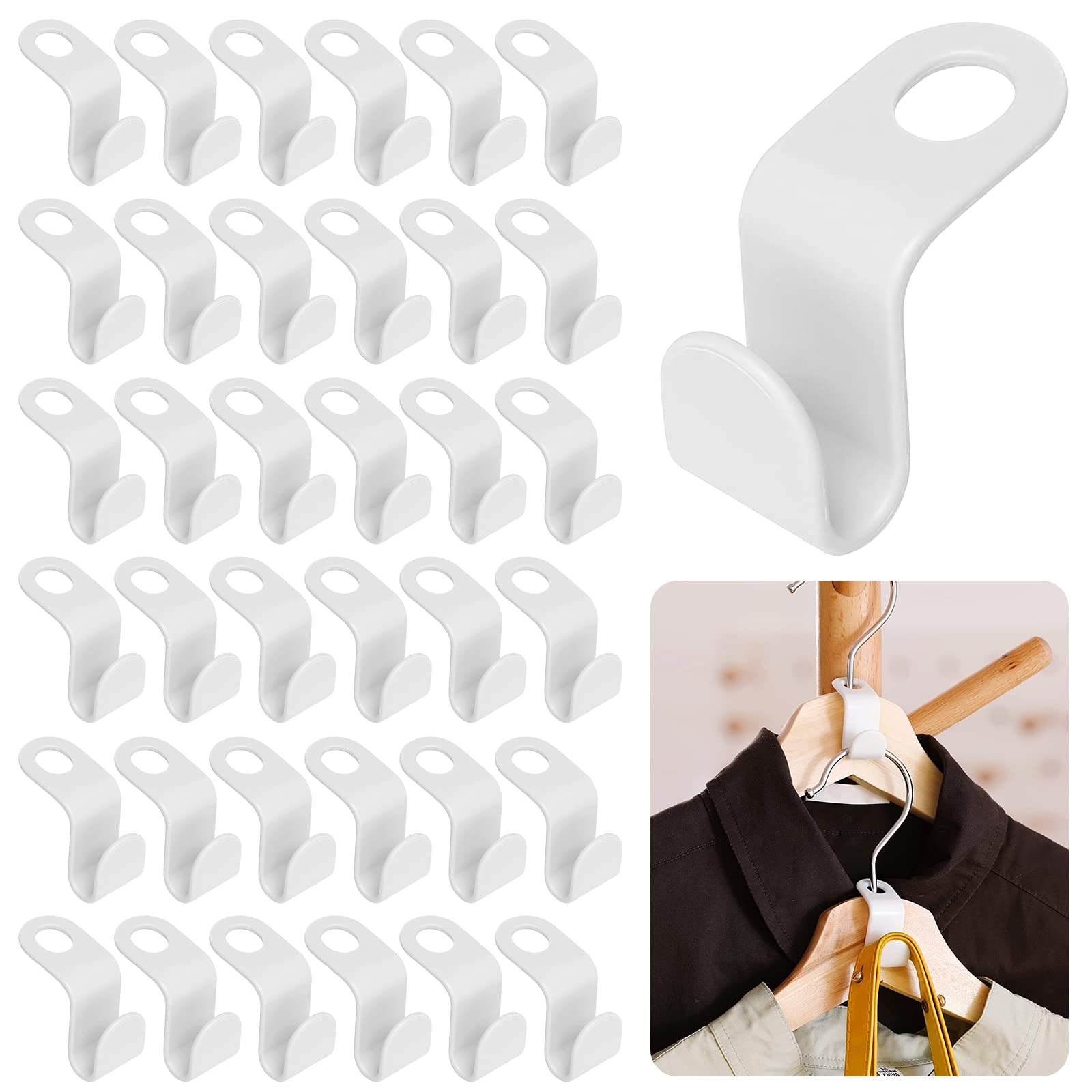 50 Pcs Clothes Hanger Connector Hooks, Super Space Saving Hanger Connector Plastic Cascading Hangers Wardrobe Organise for Closet Garderobe(White)