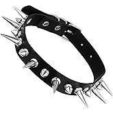 Grevosea Spiked Choker Collar for Women, Black Leather Choker Adjustable Punk Necklace Halloween Costume Jewelry Gothic Accessories