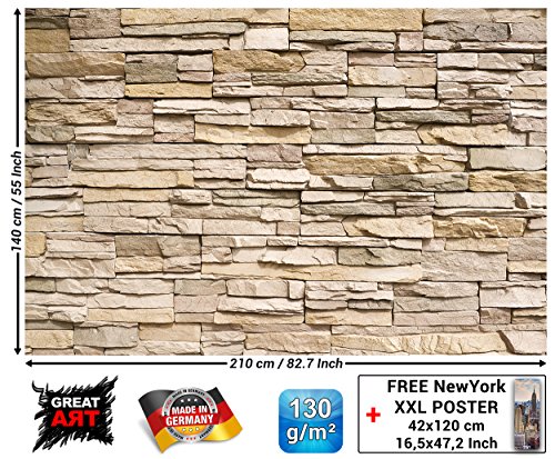 GREAT ART Wall Mural Stone Optic 3D Design- Decoration Stones Wallpaper Wall Covering Stonewall Slate Sandstone Poster (82.7x55 Inch) - Thumbnail 2