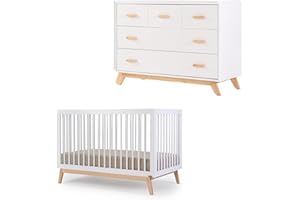 dadada Soho 3-in-1 Convertible Crib & 5-Drawer Dresser Set – Solid Wood, GREENGUARD Gold Certified, Adjustable Crib Height – Nursery Dresser with Soft-Close Drawers & Anti-Tip Kit, 2-Year Warranty