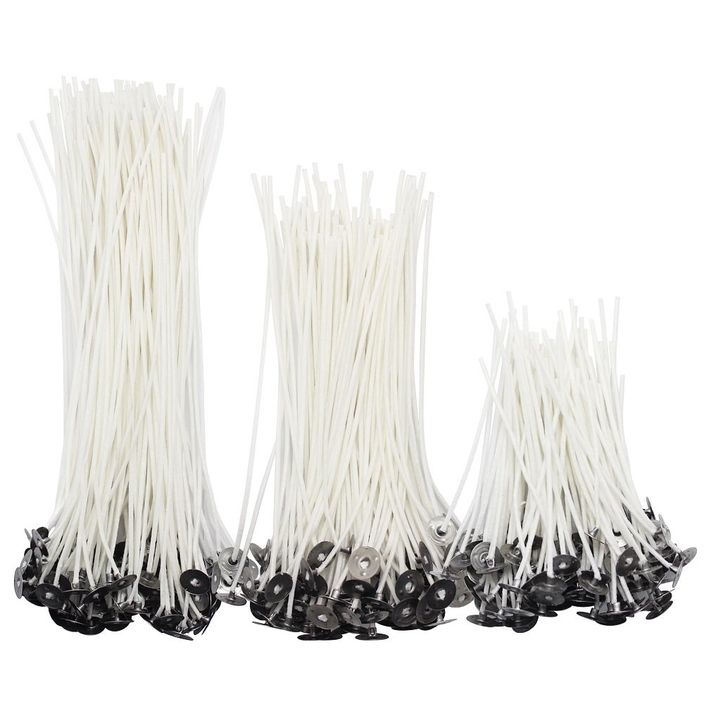 Hysagtek 300 Pcs Low Smoke Natural Candle Wick Pre-Waxed Wick with Sustainers Tabs Candle Making Kit Supplies for Candle Making and Candle DIY Christmas Gift,9cm/3.5in,15cm/6in and 20cm/8in Long