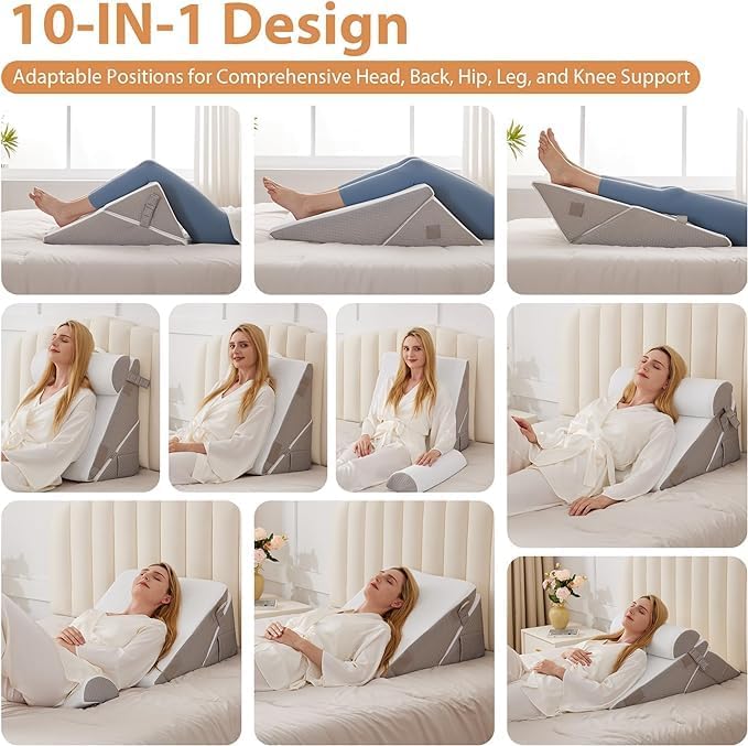 Bed Wedge Pillow Set, Adjustable Wedge Pillow Headboard, Bed Wedge Pillow for Back Pain Relief, Sleeping, Post Surgery, Back Support Pillow for Acid Reflux Relief, Snoring