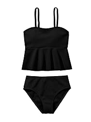 SHENHE Girl's 2 Piece High Waisted Ruffle Waffle