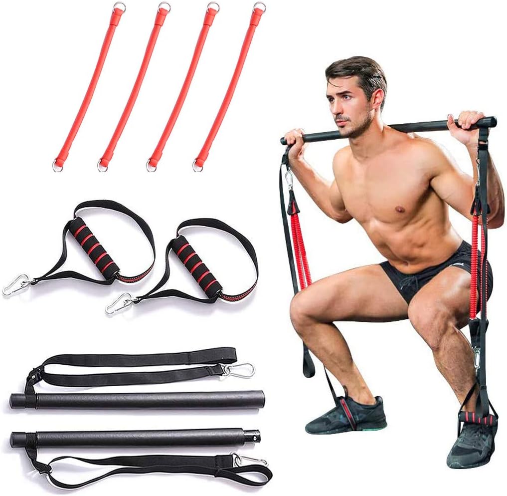fang FANS Fitness Rod Tension Squat Artifact Resistance Band Pilates Stick, Portable Home Gym Pilates Bar System Full Body Workout Equipment Training Kit, Strength Fitness Equipment