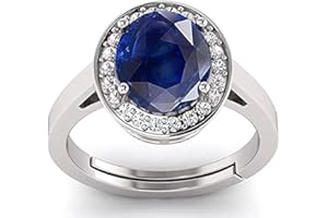 DINJEWEL 4.00 Carat Certified Natural Earth Mined Aa++ Quality Sapphire Neelam Silver Ring Panchdhatu Adjustable Blue
