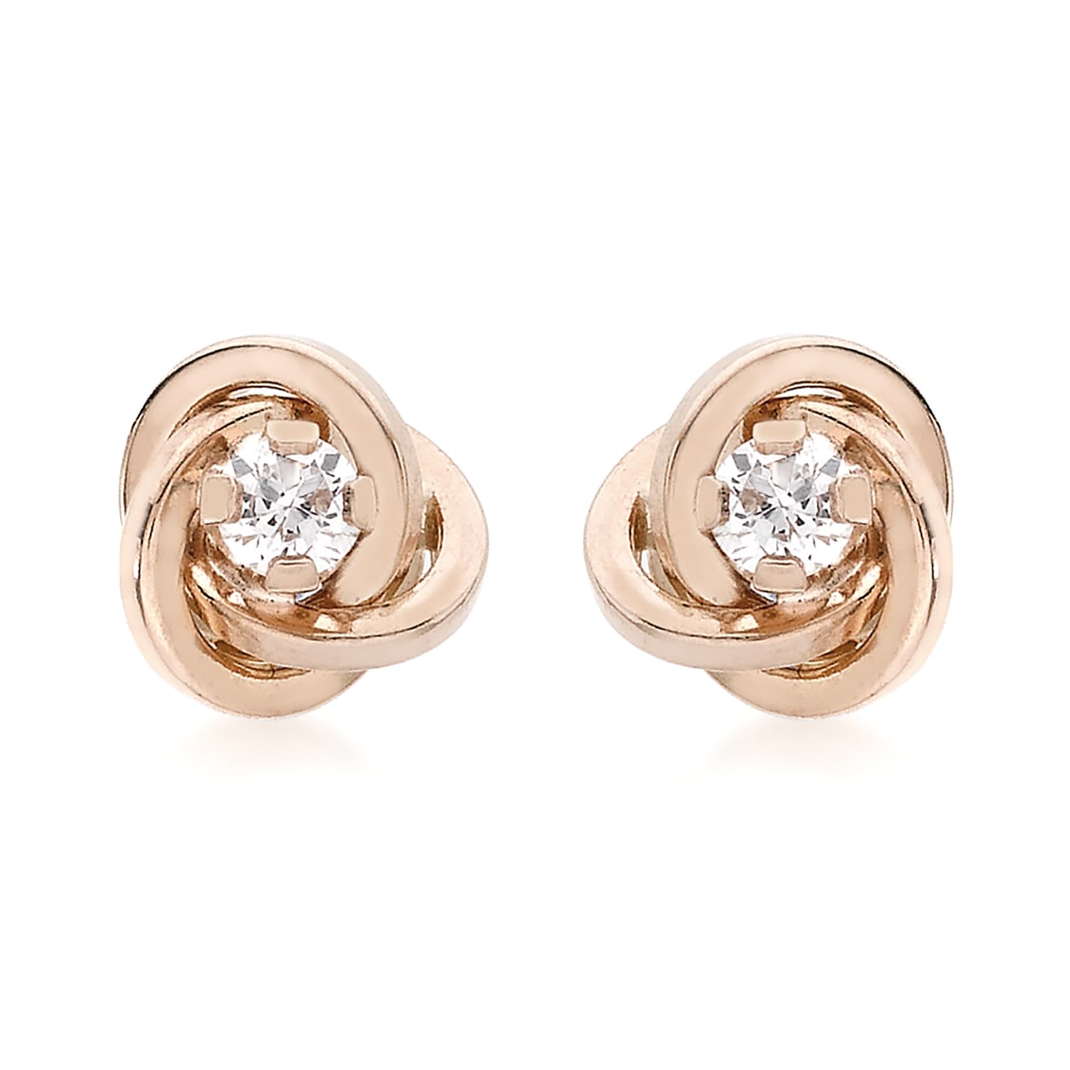 CARISSIMA Women's 18 ct Rose Gold 2.7 mm Cubic Zirconia and 6.5 mm Knot Stud Earrings