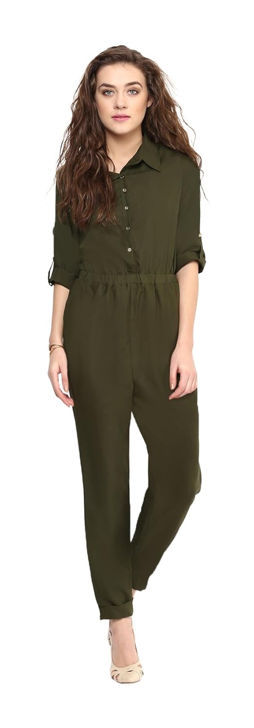 uptownie lite women's crepe roll up jumpsuit (green)
