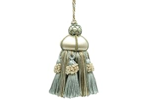 DÉCOPRO Elegant Hand-Crafted 4" (10cm) Key Tassel 3 1/2" (8.5cm) Loop Accented with Crown Tassels (KTAX4) Cream Ivory Blue Multicolor #LX03 (Light Blue Light Beige White Ivory) Individually Sold