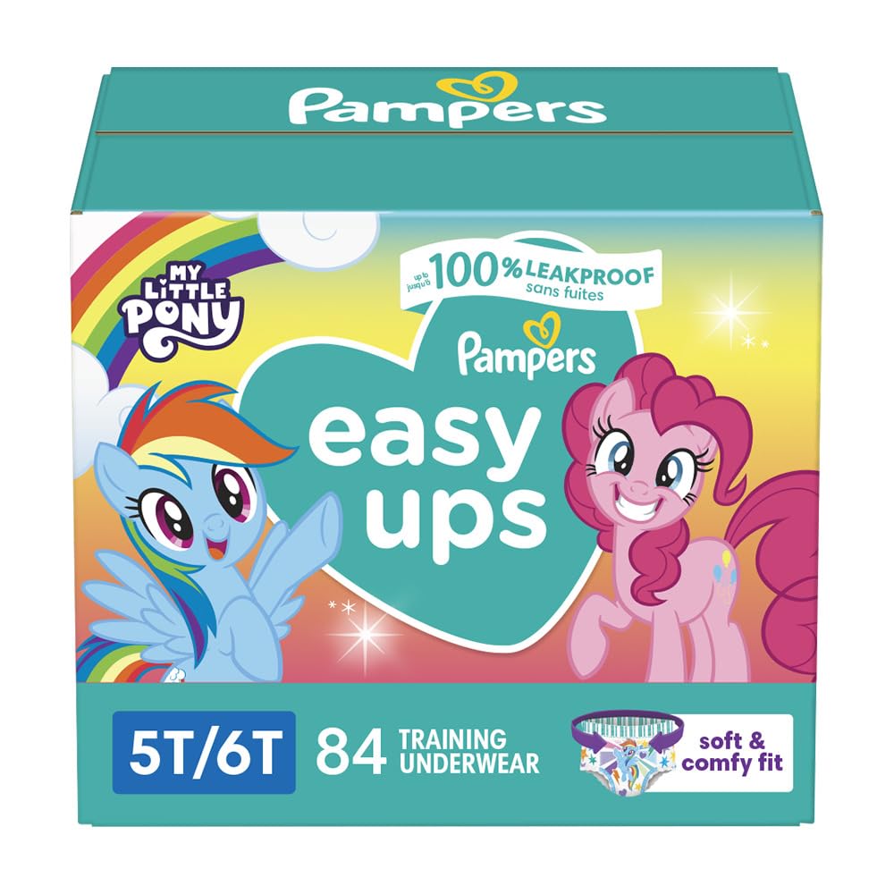 Pampers Training Pants - Easy Ups Girls & Boys - Size 5T-6T, 84 Count, Easy Pull Up & Down Design, My Little Pony Potty Underwear (Packaging May Vary)