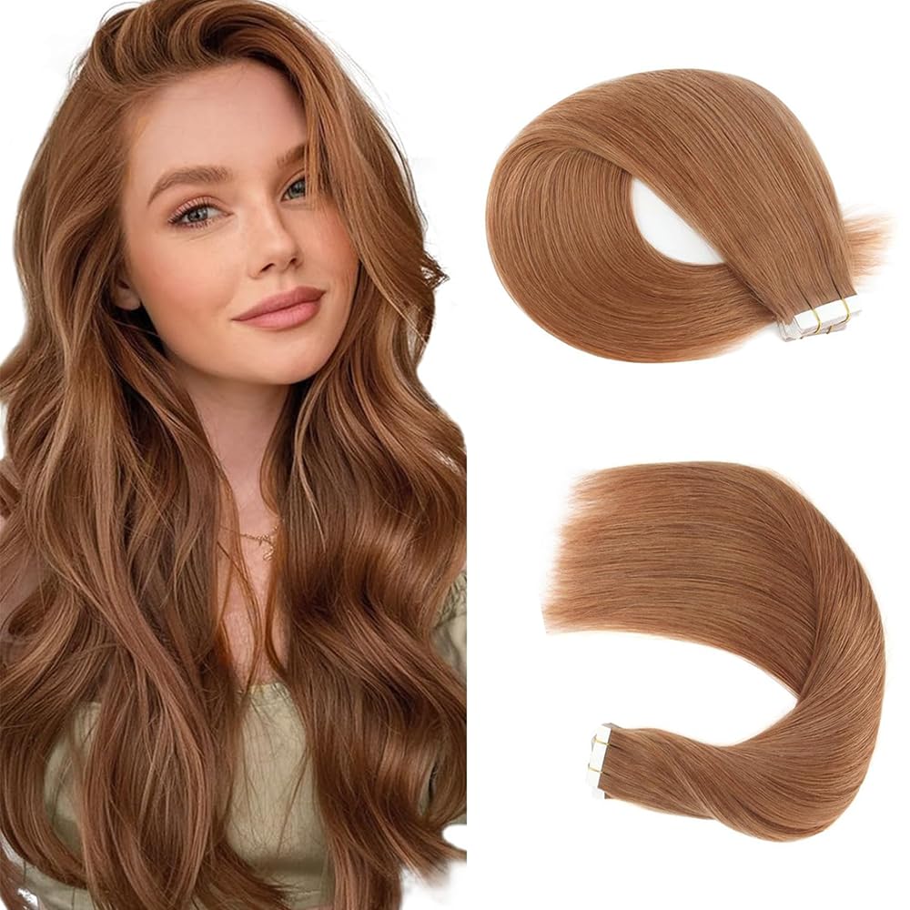 Photo 1 of #30 Brown Tape in Extensions Human Hair 16 Inch Brown Straight Tape in Seamless Extensions Real Human Hair Skin Weft Seamless Invisible Unprocessed Virgin Remy Hair 50g 20 Pcs
