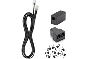 Menewstart Long Telephone Extension Cord 15 FT, Black, Phone Cable Line Wire with Standard RJ11 Plug, 1 Phone Line Splitter, 