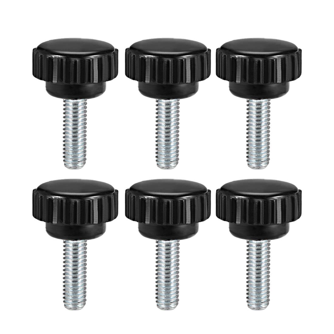 sourcing map 6pcs Knurled Clamping Knobs M6 x 15mm Metric Zinc Plated Carbon Steel Male Thread Thumb Screw on Type 20mm Plastic Round Head Threaded Hand Bolt Stud Knobs Black