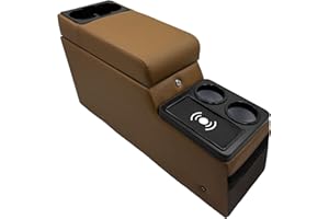 LOOYE Truck Center Console Truck Seat/Bench Organizer with Wireless Charging and Holder Cups for Jeep CJ5 1976-1983,Jeep CJ7 1976-1986,Jeep Wrangler(YJ) 1987-1995 (Brown)