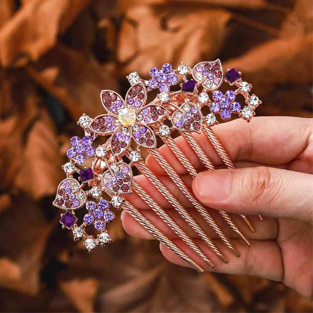 Bohend Rhinestone Flower Hair Comb Decorative Hair Combs Wedding Bridal Hair Accessories for Women and Girls (1)