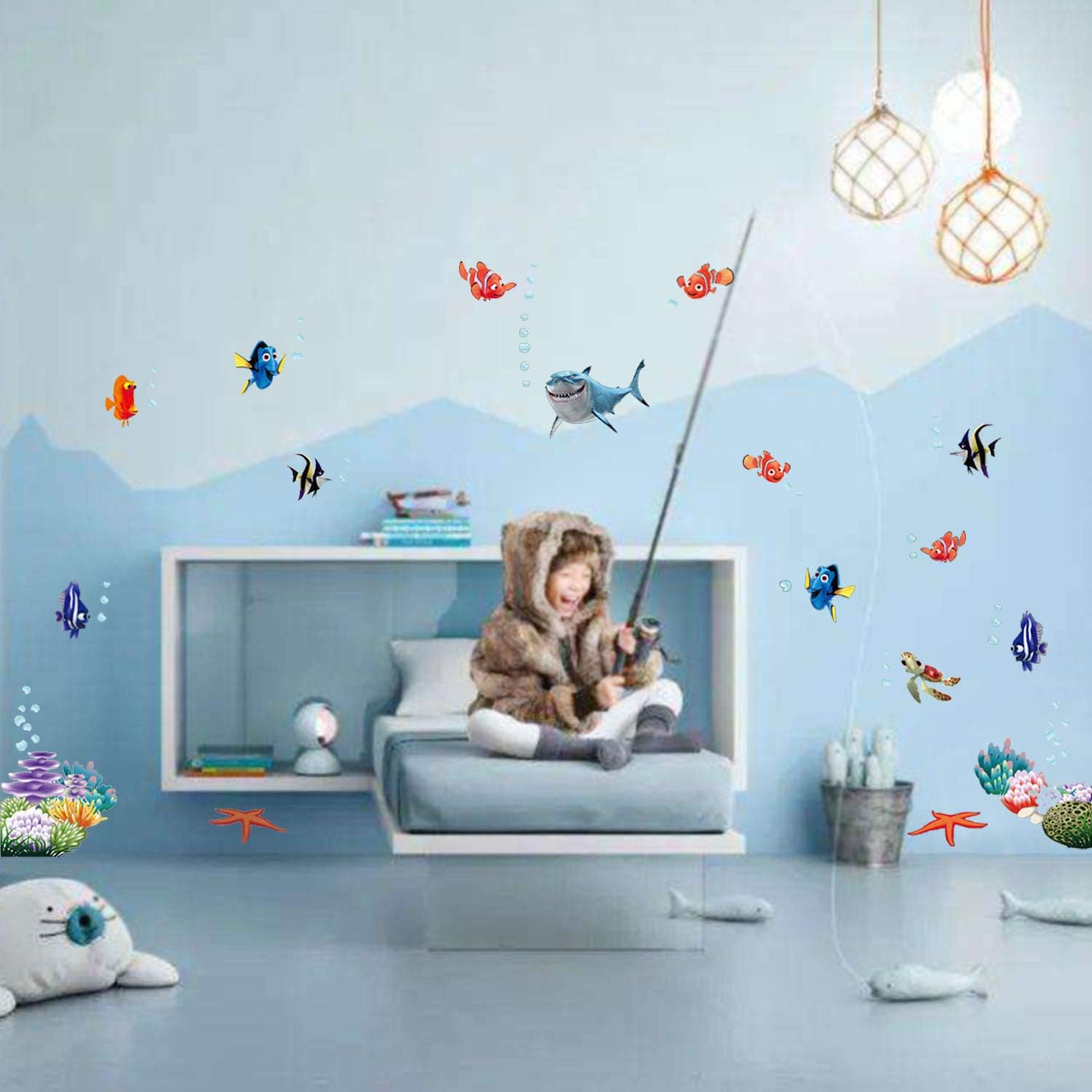 Ameublement Et Decoration Autocollants Chambre Enfants Bebe Garderie Pepiniere Salon Decoration Murale Muraux Dauphin Poisson Tortue De Mer Poulpe Stickers Chambre Garcon Fille 2feuilles Animaux Stickers Animal Sous Marin Decoration De La Maison