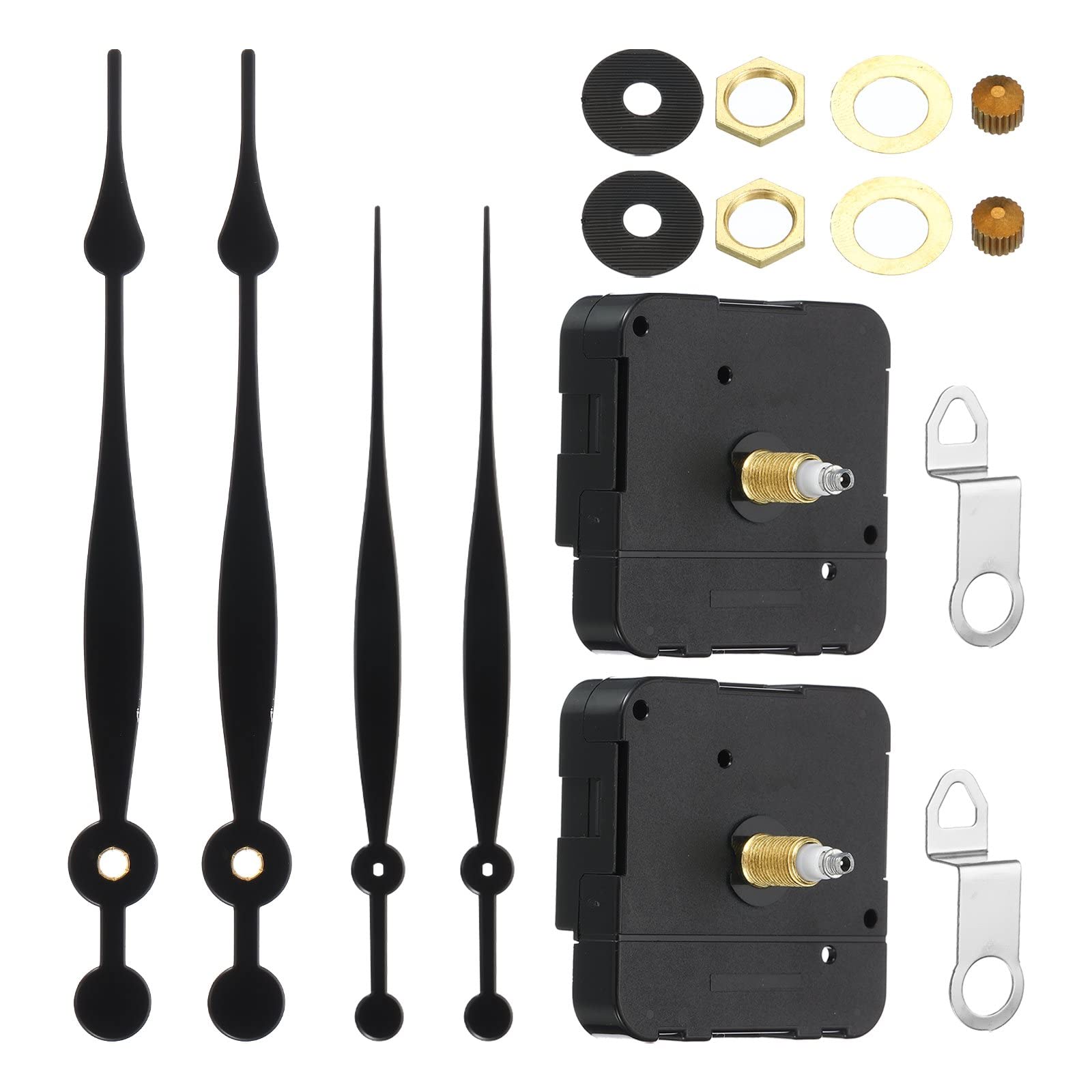 PATIKIL Clock Mechanism Replacement Kits, 2 Set DIY Clock Parts with 8.2" Long Spade Hand 28mm/1.1" Movement Shaft Length Fit for 8-12mm Dial Thickness Black