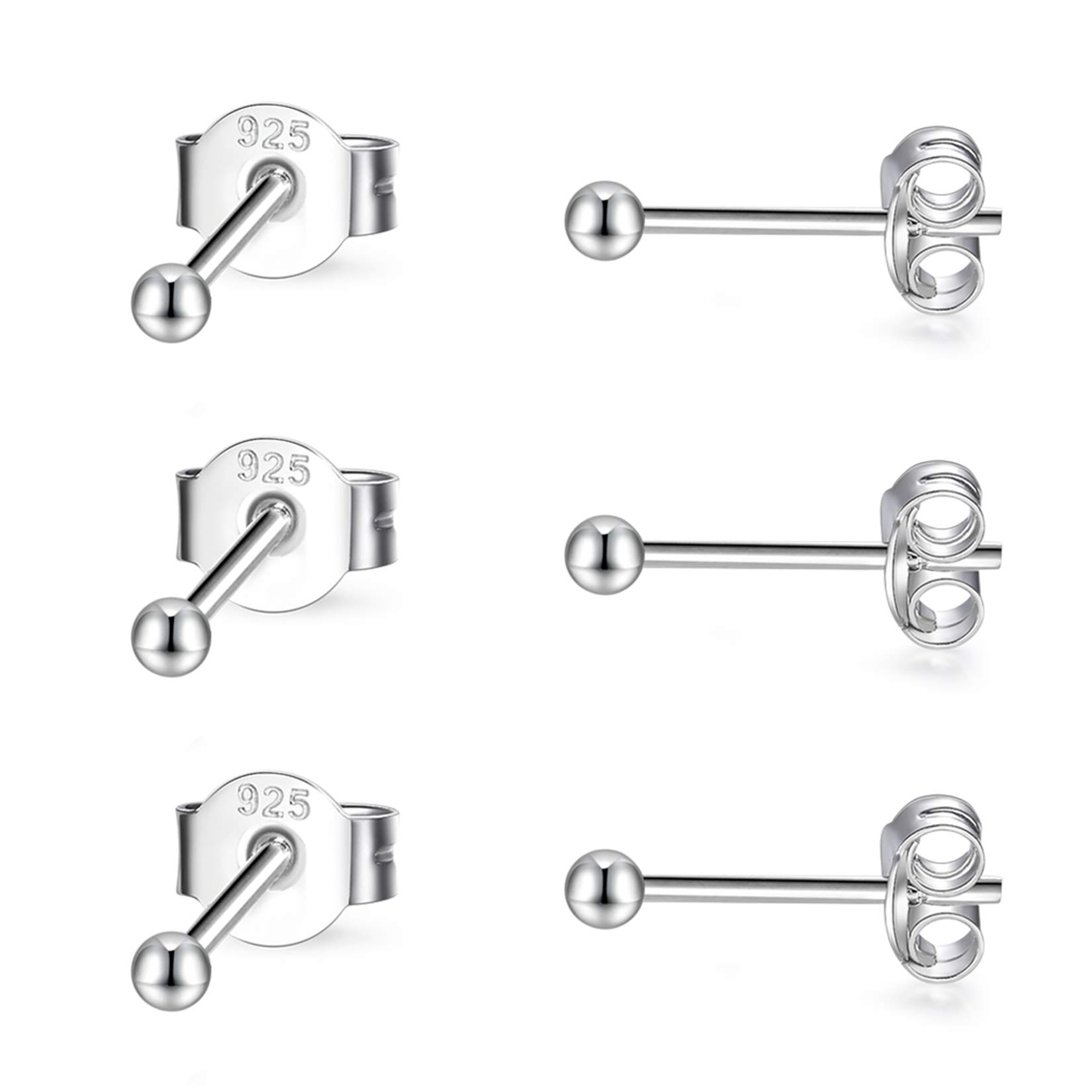 CERSLIMO Silver Stud Earrings for Women Men Girls, 3 Pairs Sterling Silver Tiny Ball Stud Earrings Small Dot Studs Dainty Cartilage Tragus Sleeper Earrings Set (2mm, Silver)