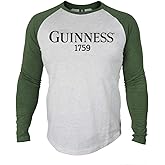 Guinness Green and Grey Heathered Vintage Baseball Tee - Cotton Polyester Raglan Style Long Sleeve T-Shirt