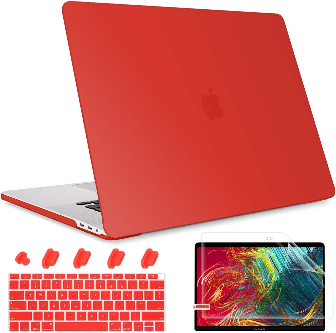 May Chen Newest MacBook Air 13 Inch Case 2020 2019 2018 Release Model: A2179/A1932, Matte Hard Shell Cover for MacBook Air 13 with Retina Display and Touch Id, Screen Protector Keyboard Cover, Red
