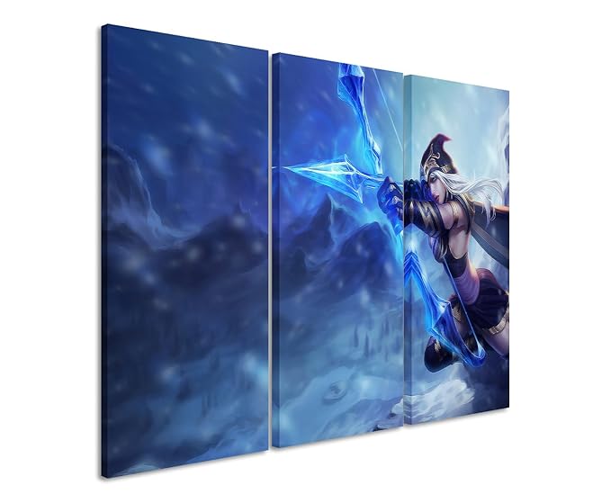 Leinwandbild 3 teilig lol_Ashe_3x90x40cm (Gesamt 120x90cm) _Ausführung schöner Kunstdruck auf echter Leinwand als Wandbild au