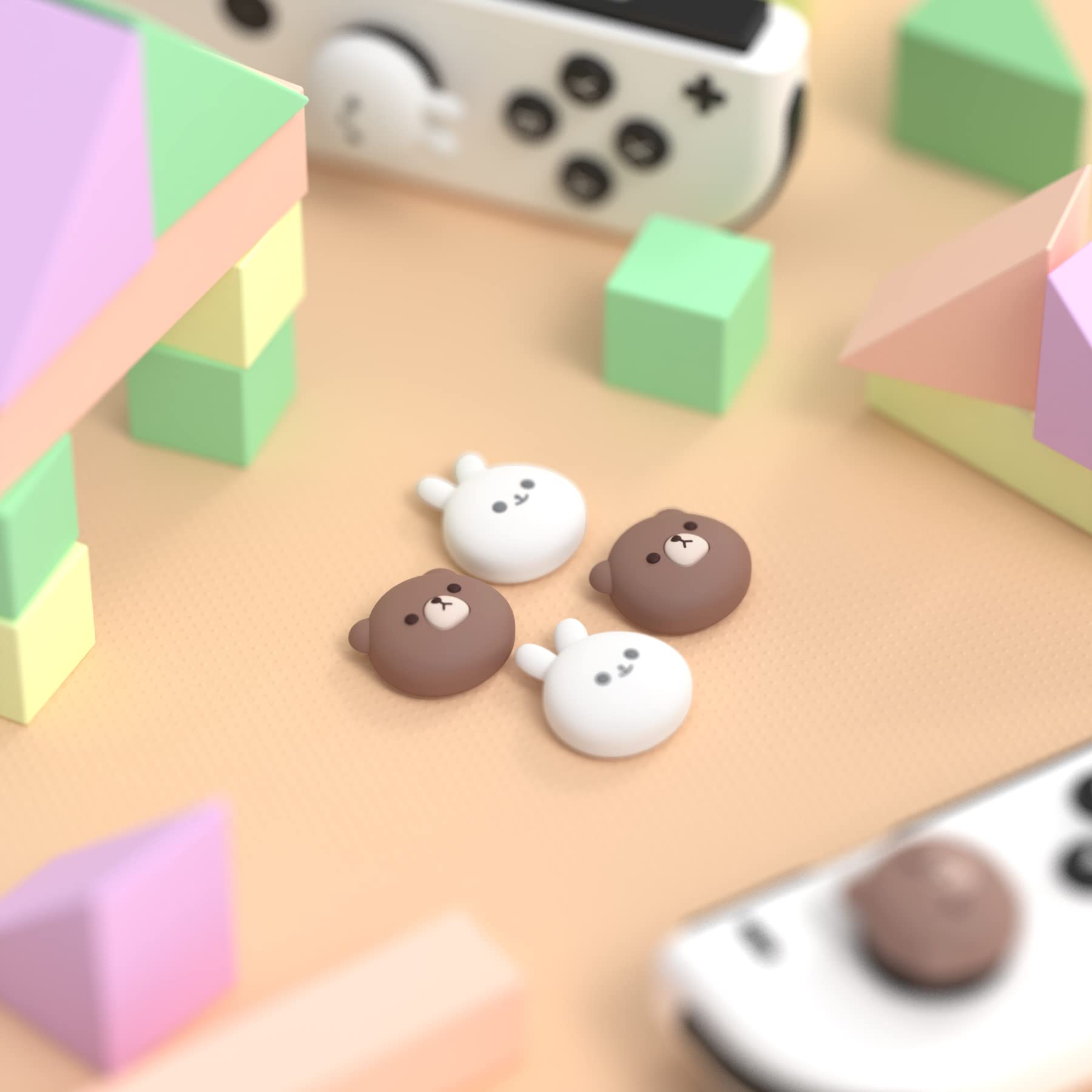 playvital Joystick Caps for Nintendo Switch, Thumbstick Grips for Switch Lite, Analog Cover for OLED Joycon Thumb Grip Caps - Chubby Bear & Smiley Bunny