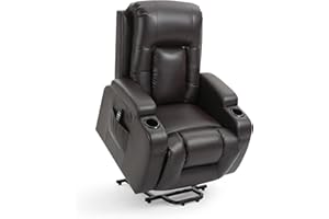 Trustyue 2024 Power Lift Recliner Chair with Heat and Massage for Elderly, Electric Recliner Chairs with Standing Assistance, 2 Cup Holders, 4 Pockets, USB Charge Port, Breathable Leather Brown
