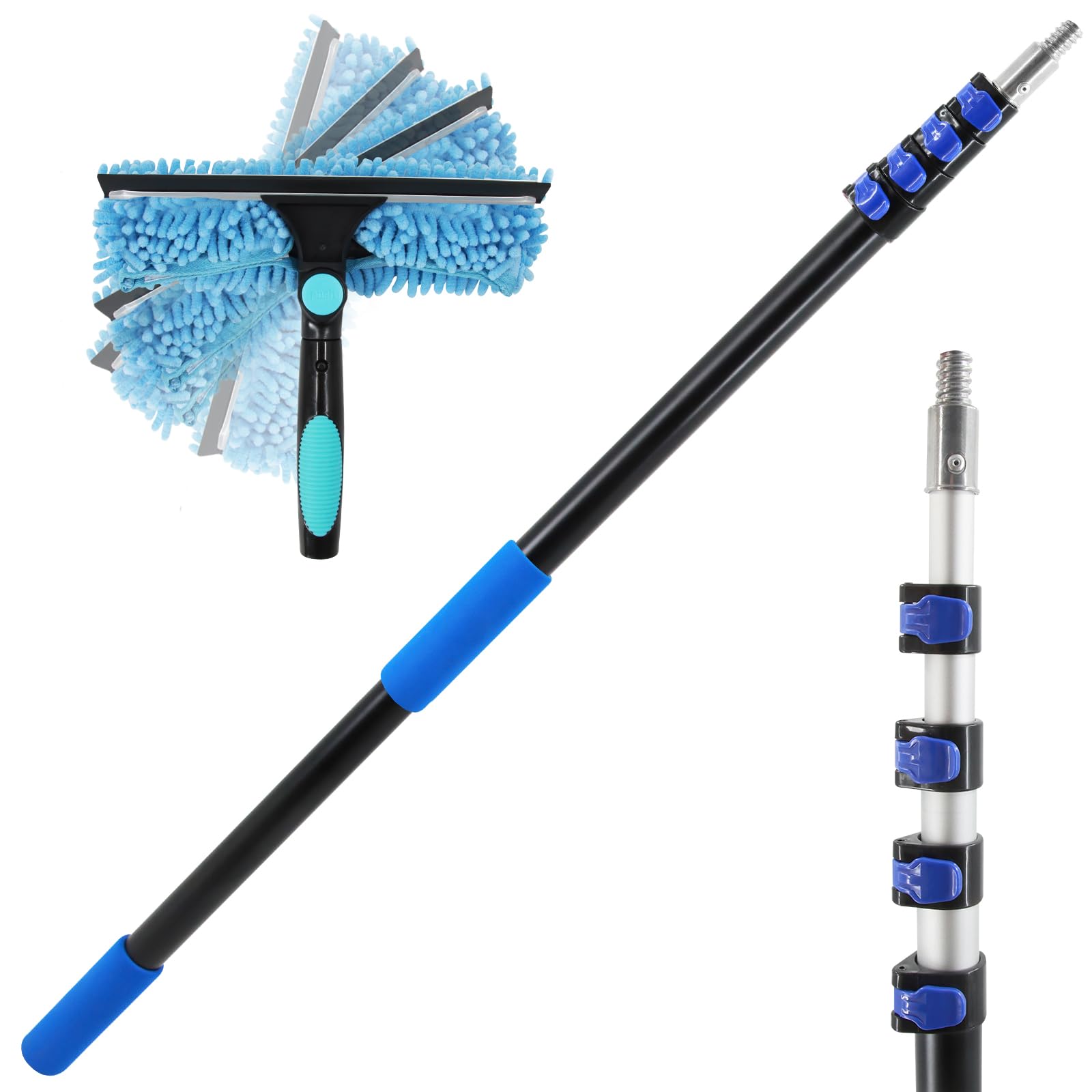 Photo 1 of 23FT High Reach Window Squeegee with Extension Pole, 2 in 1 Shower Squeegee for Glass Doors with 5-Stage 4-16.5 ft Telescoping Pole, Window Cleaner Tool for Shower Glass Home Car
